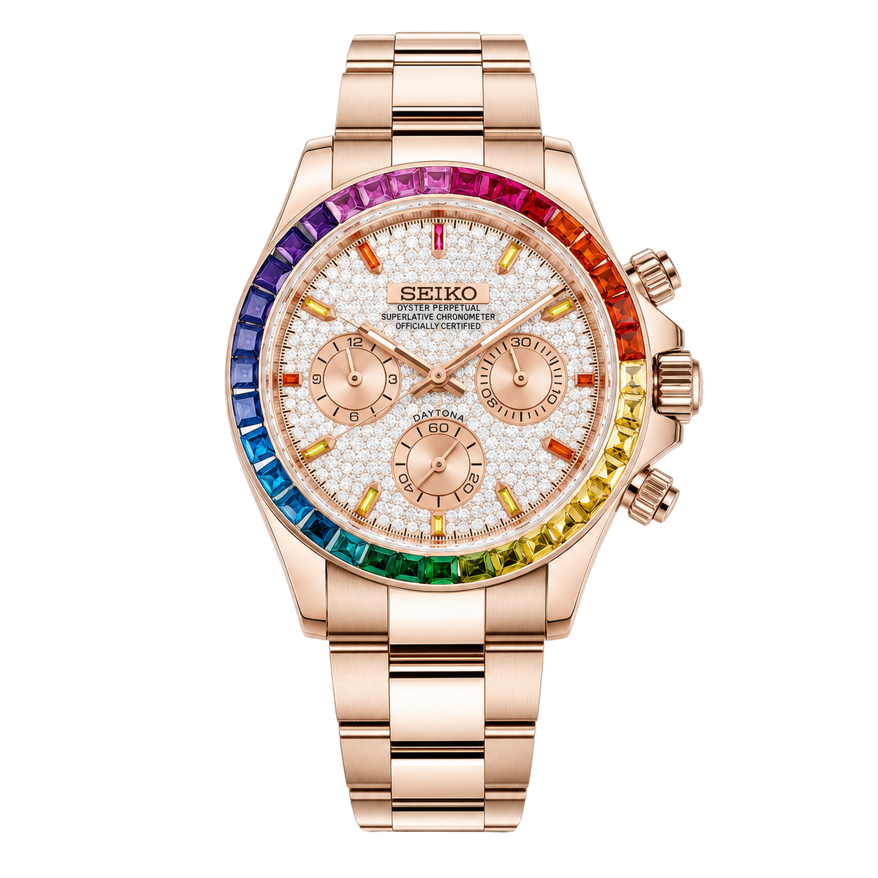 Seiko Mod Daytona – Rainbow Rose Gold White watch