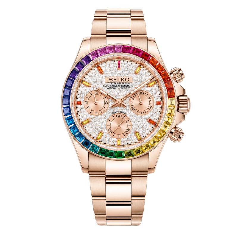 Seiko Mod Daytona – Rainbow Rose Gold White watch