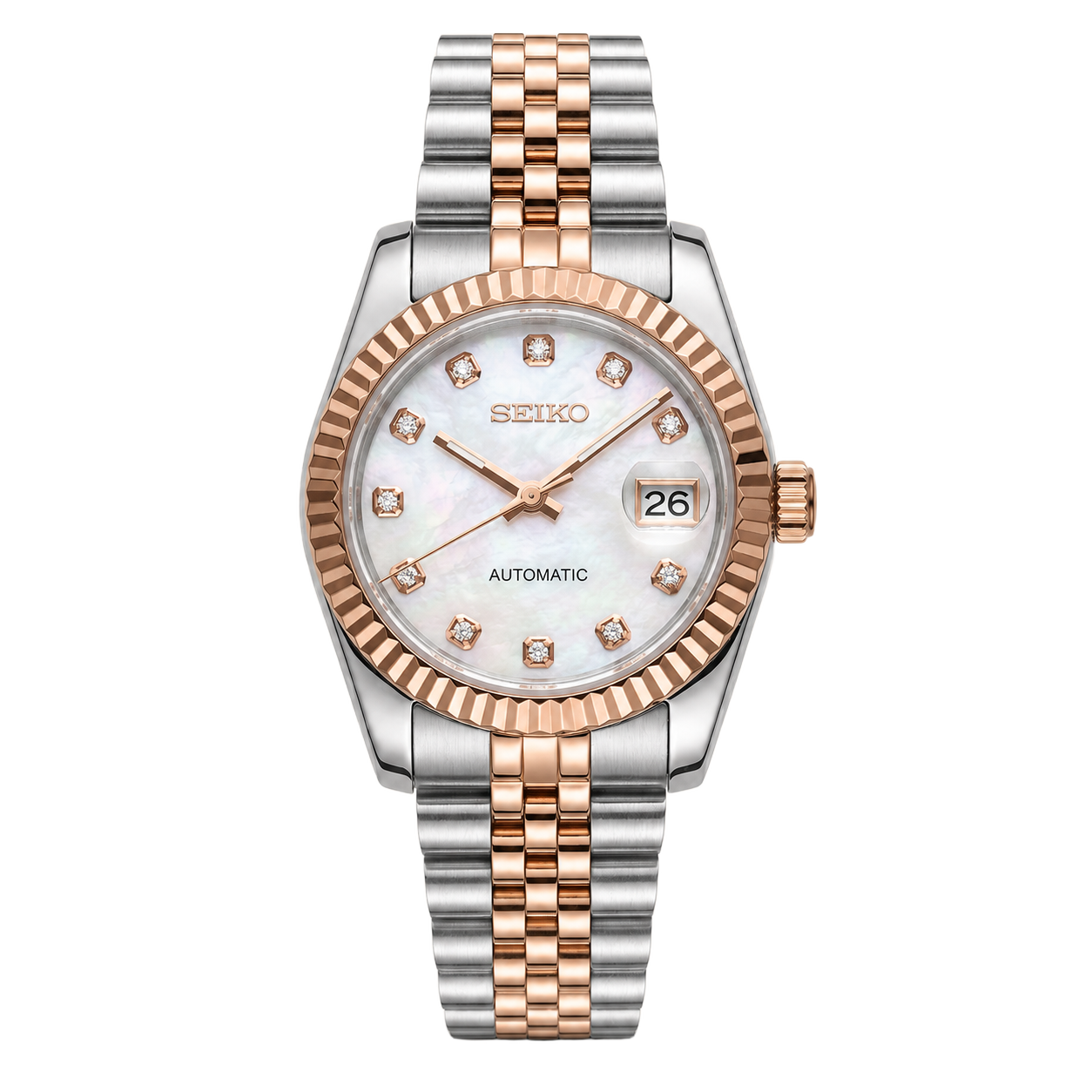 Seiko Mod Ladyjust – Two-Tone Rose Gold Mother of Pearl & Diamonds watch