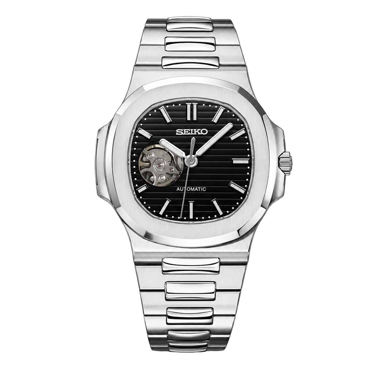 Seiko Mod Nautilus – Black Open Heart watch