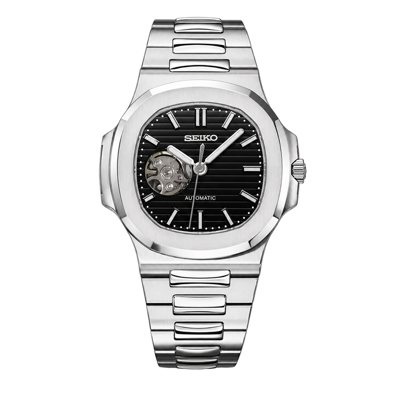 Seiko Mod Nautilus – Black Open Heart watch
