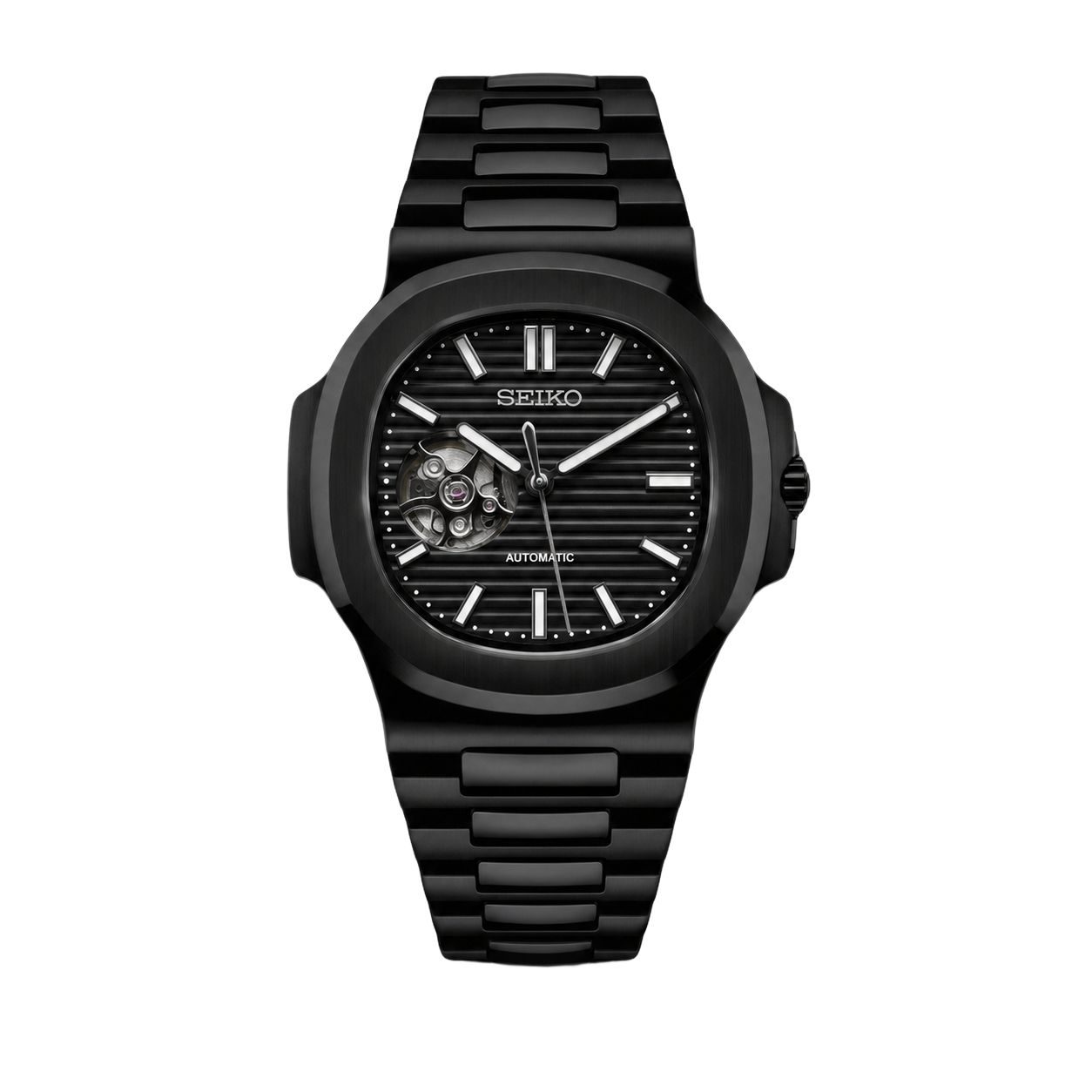 Seiko Mod Nautilus - Black Phantom Open-Heart watch