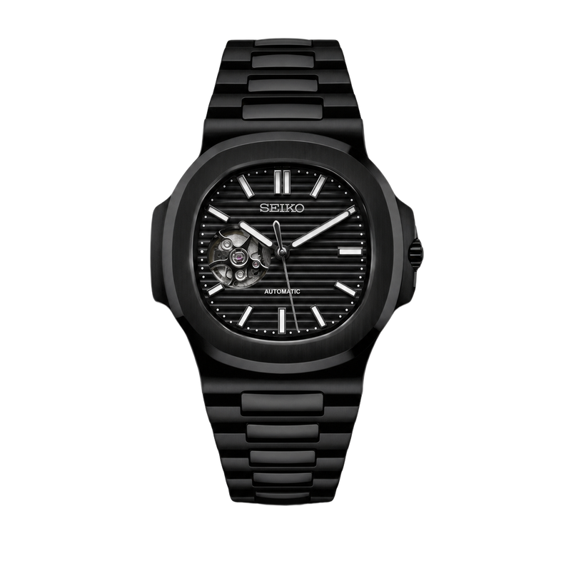 Seiko Mod Nautilus - Black Phantom Open-Heart watch