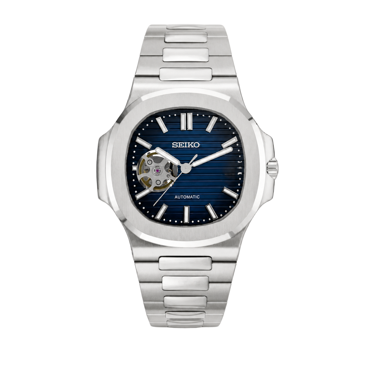 Seiko Mod Nautilus – Blue Open Heart watch