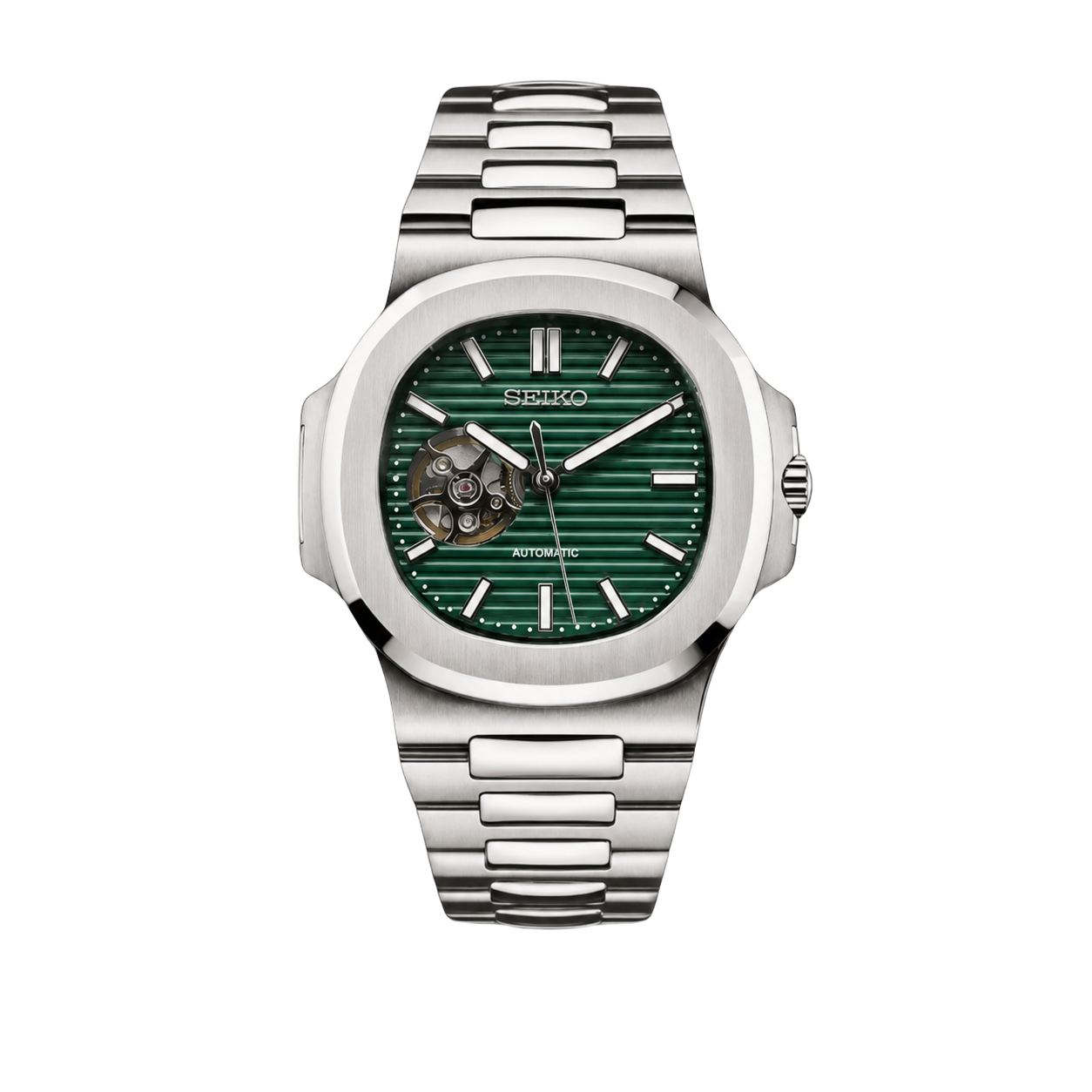 Seiko Mod Nautilus - Emerald Green Open-Heart watch
