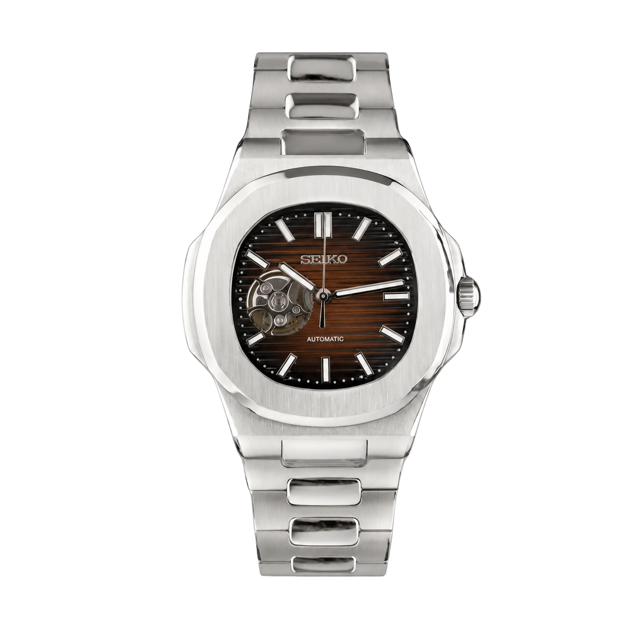 Seiko Mod Nautilus Open Heart Chocolate – Silver Edition watch