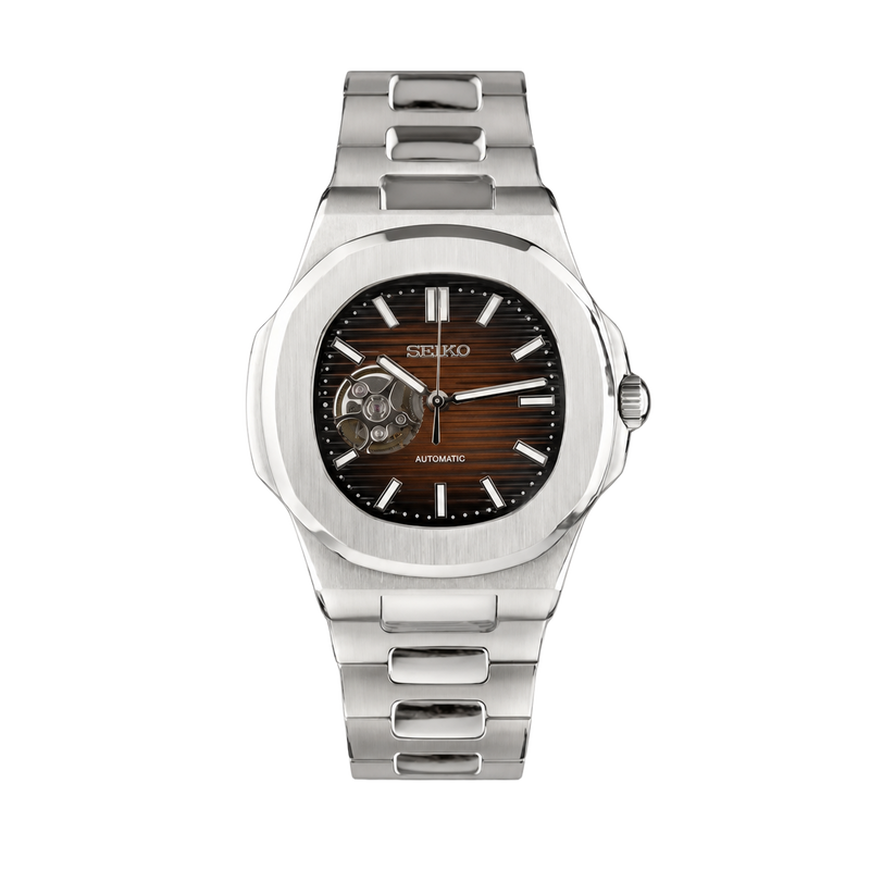 Seiko Mod Nautilus Open Heart Chocolate – Silver Edition watch