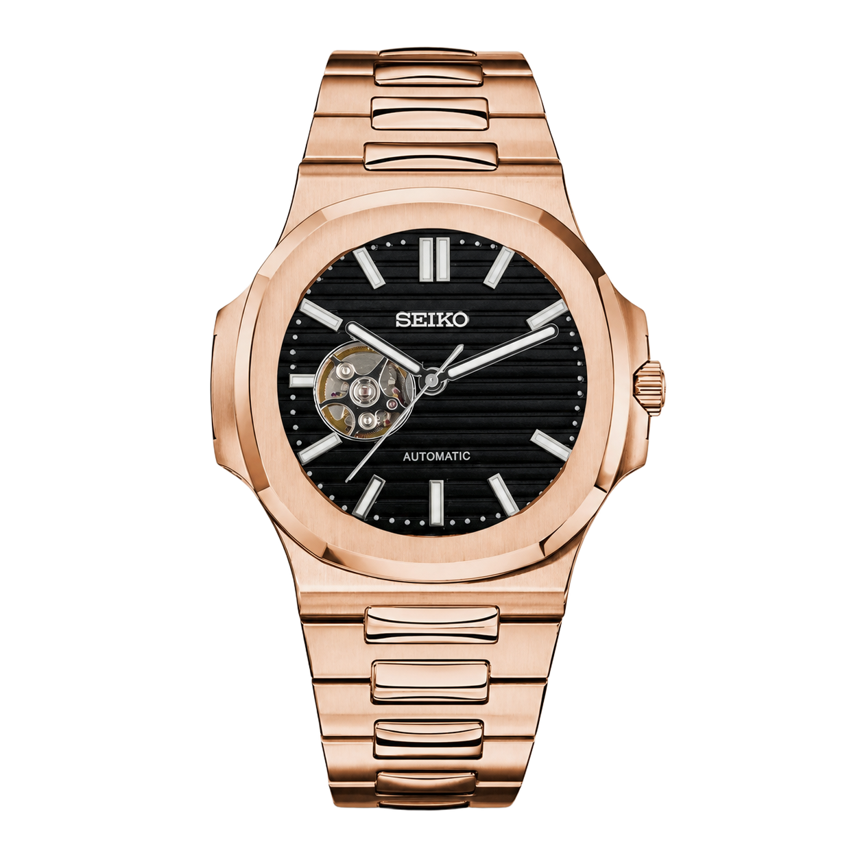 Seiko Mod Nautilus Rose Eclipse Open Heart watch