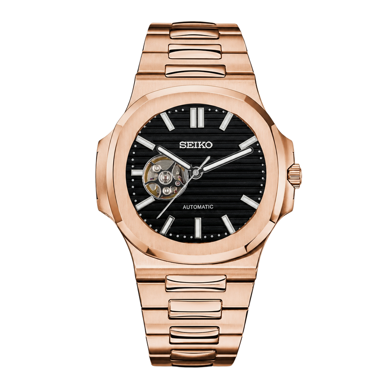 Seiko Mod Nautilus Rose Eclipse Open Heart watch