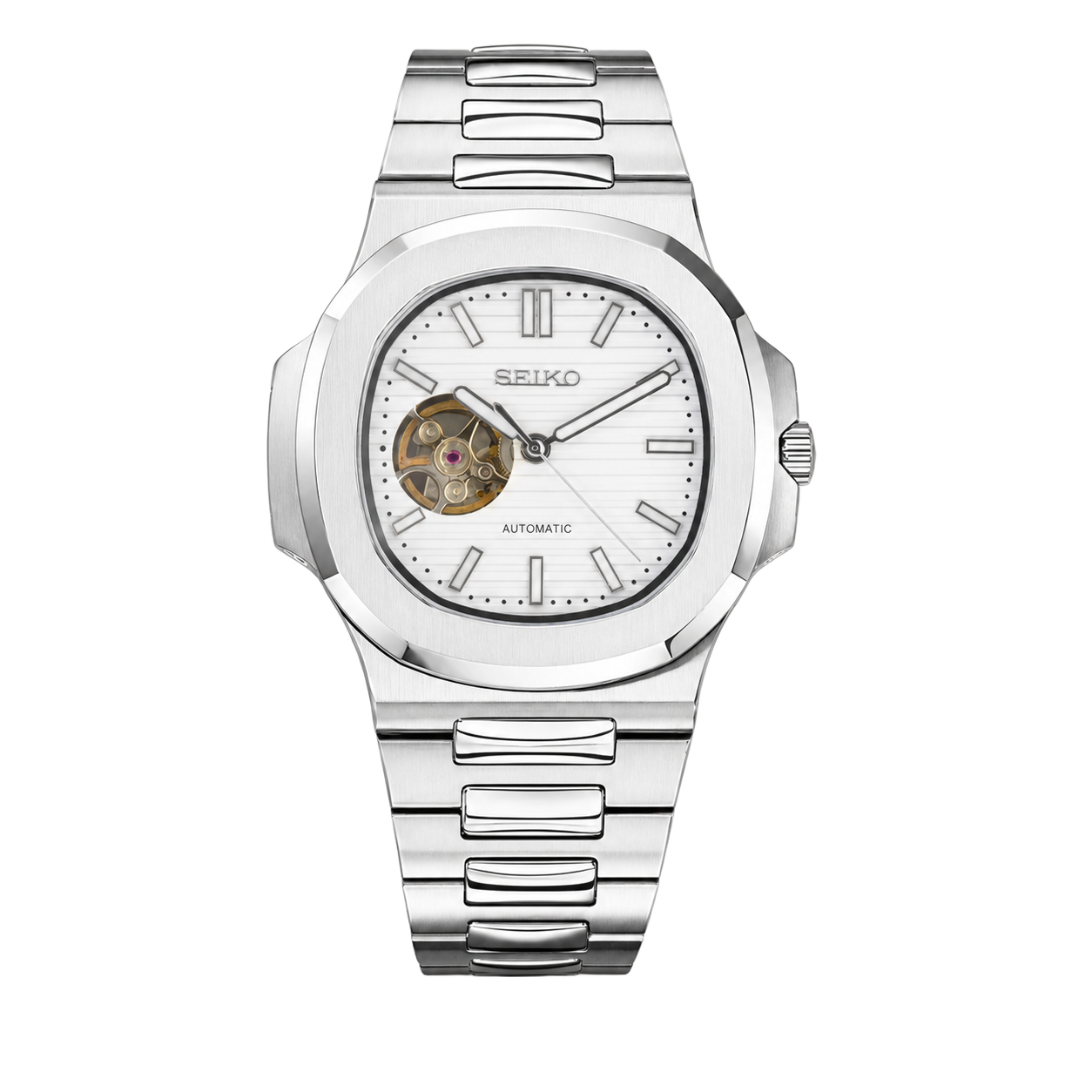 Seiko Mod Nautilus – White Open Heart watch