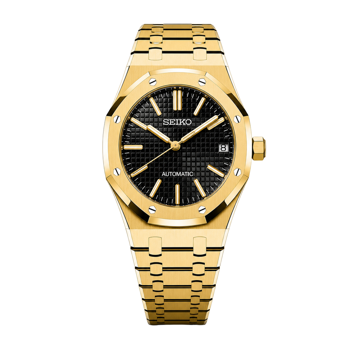 Seiko Mod Royal Oak - Gold Black Tapisserie Dial watch