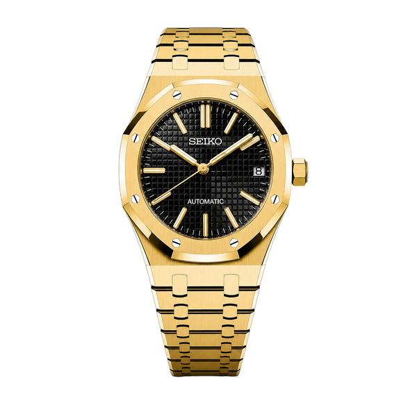 Seiko Mod Royal Oak - Gold Black Tapisserie Dial