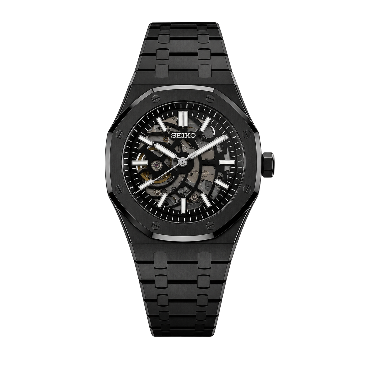 Seiko Mod Royal Oak – Black Skeleton Dial watch