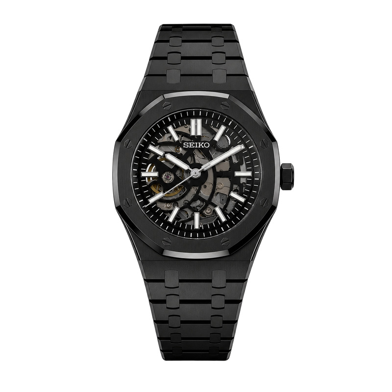 Seiko Mod Royal Oak – Black Skeleton Dial watch