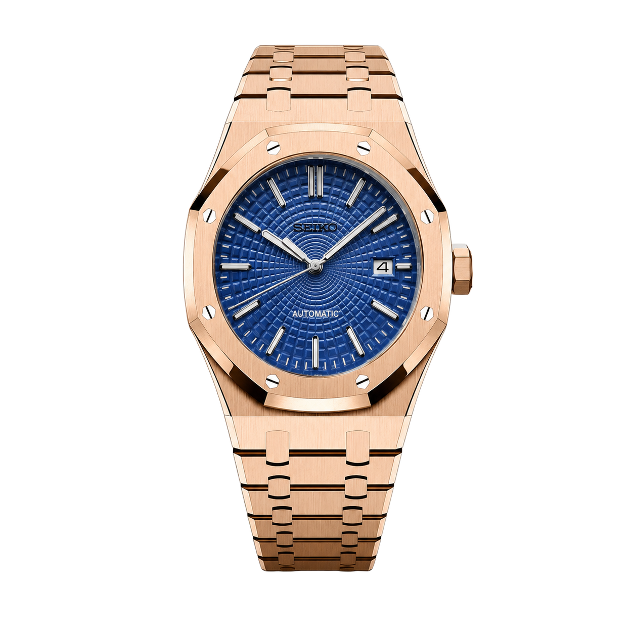 Seiko Mod Royal Oak – Rose Gold Blue Dial watch