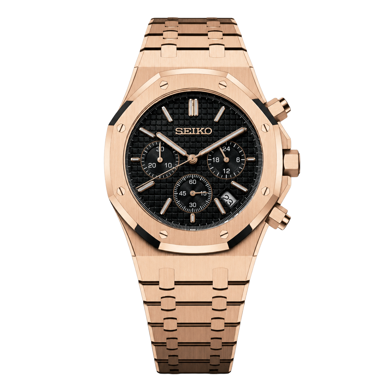Seiko Mod Royal Oak Chronograph – Rose Gold Black Dial watch