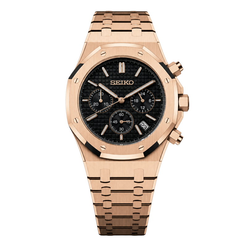 Seiko Mod Royal Oak Chronograph – Rose Gold Black Dial watch