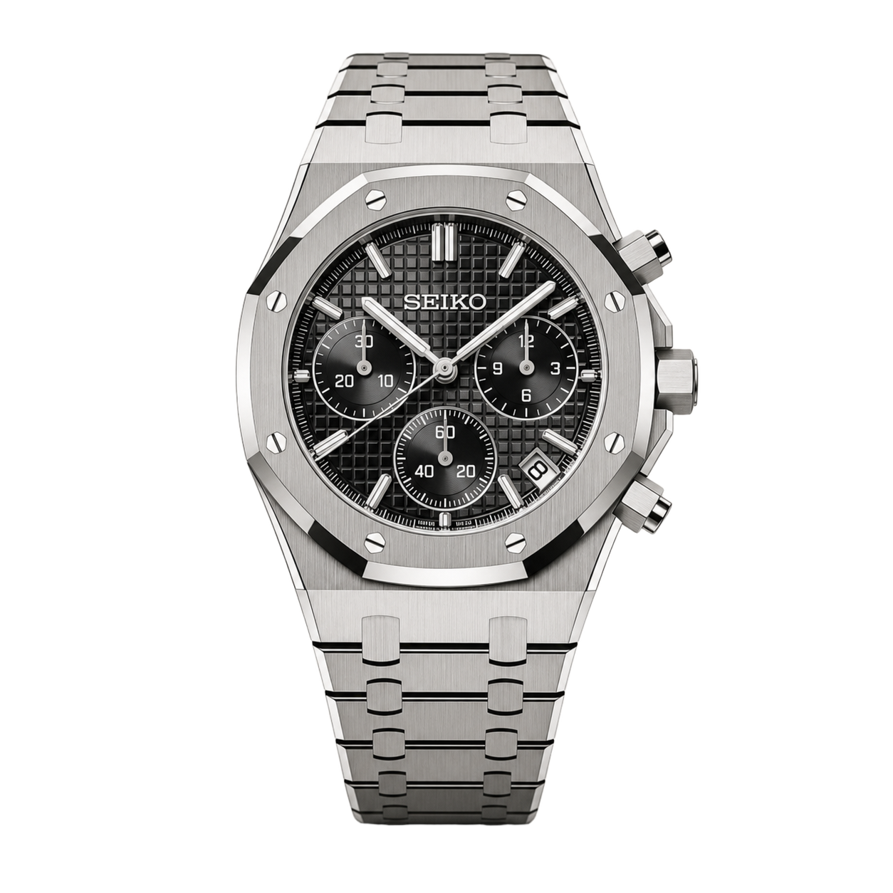 Seiko Mod Royal Oak Chronograph – Steel Black Dial watch
