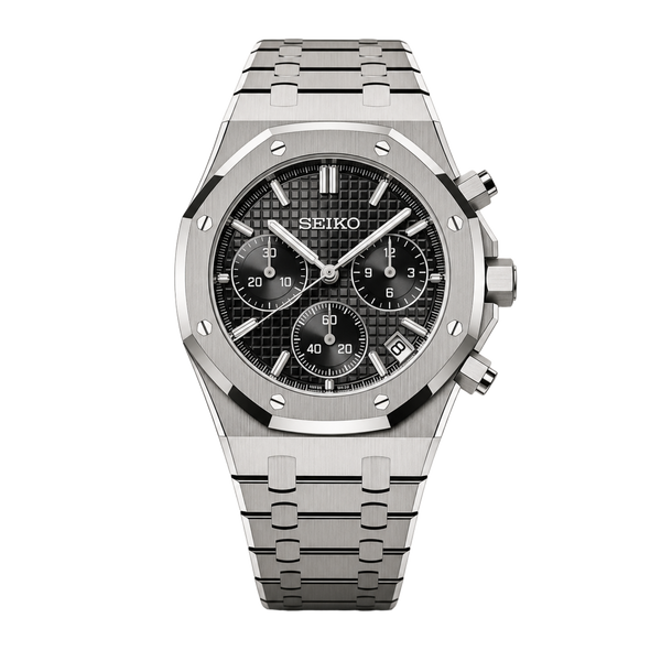 Seiko Mod Royal Oak Chronograph – Steel Black Dial