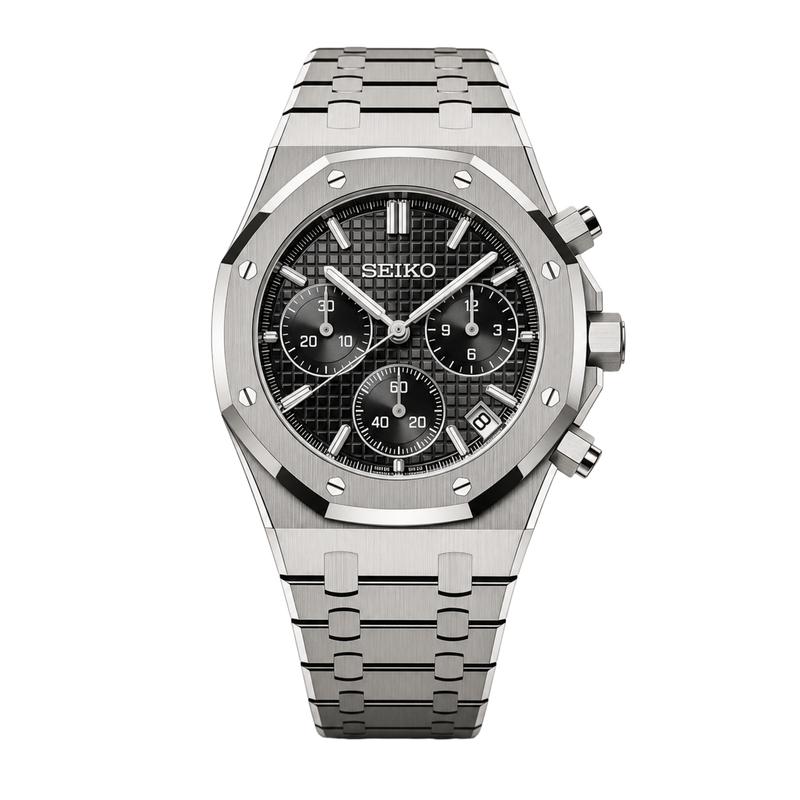 Seiko Mod Royal Oak Chronograph – Steel Black Dial watch