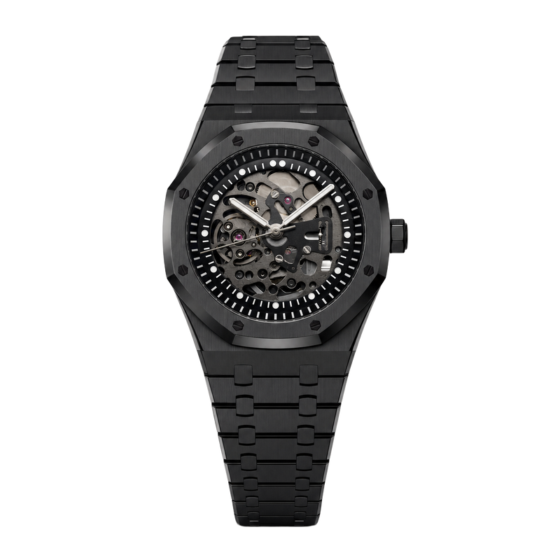 Seiko Mod Royal Oak – Full Black Skeleton Dial watch