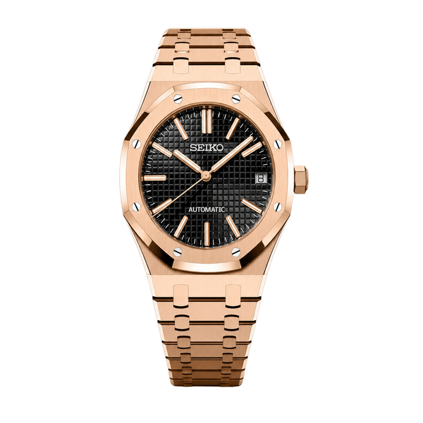 Seiko Mod Royal Oak – Rose Gold Black Tapisserie Dial