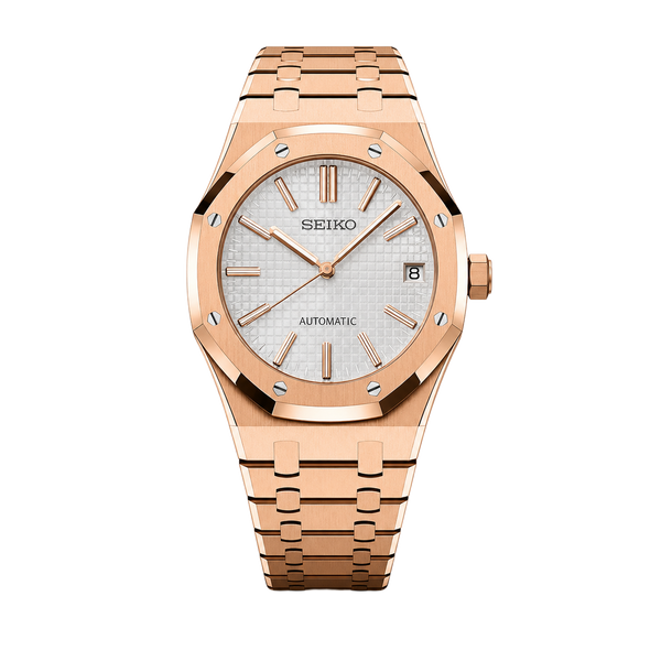 Seiko Mod Royal Oak – Cadran Tapisserie Argent Or Rose