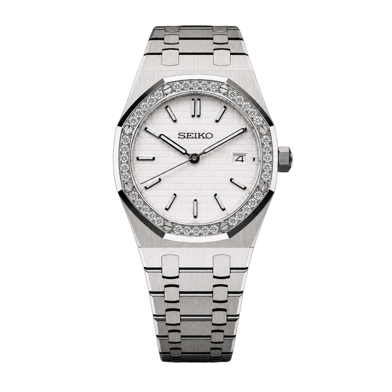 Seiko Mod Royal Oak – Silver Ice Bezel watch