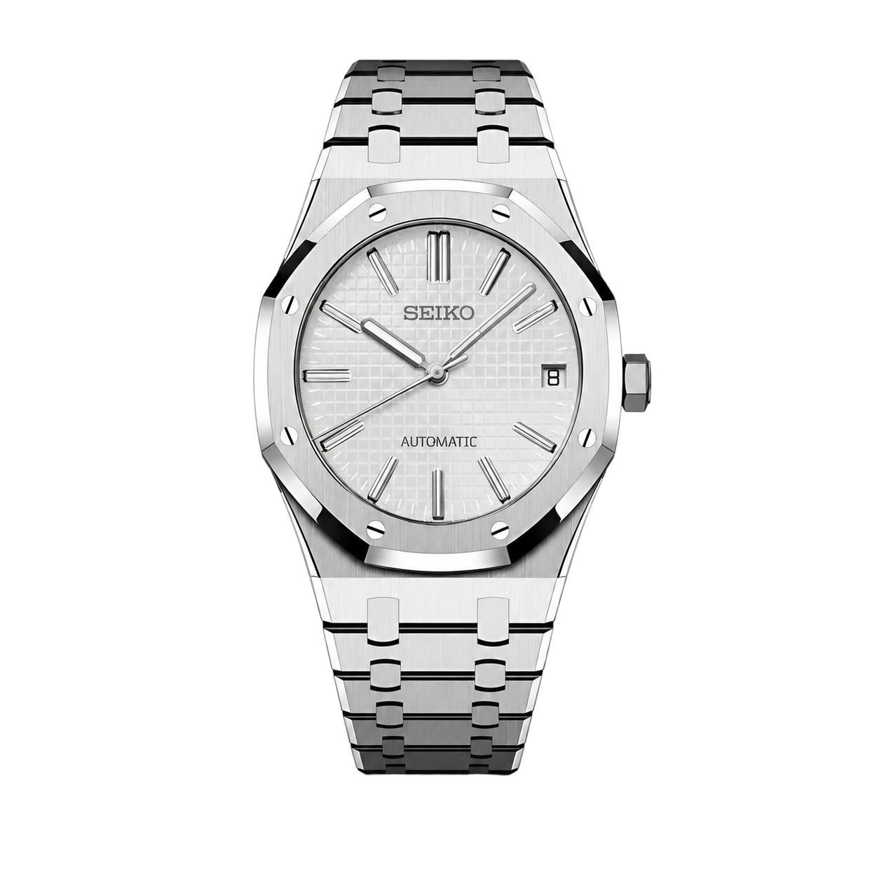 Seiko Mod Royal Oak – White/Silver Tapisserie Dial watch