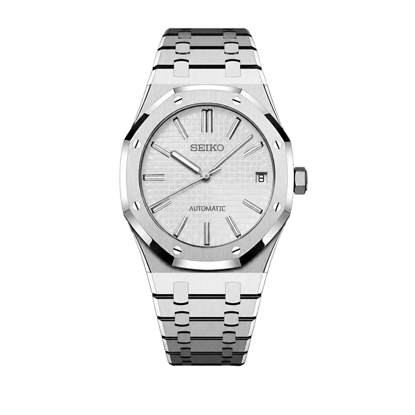 Seiko Mod Royal Oak – White/Silver Tapisserie Dial