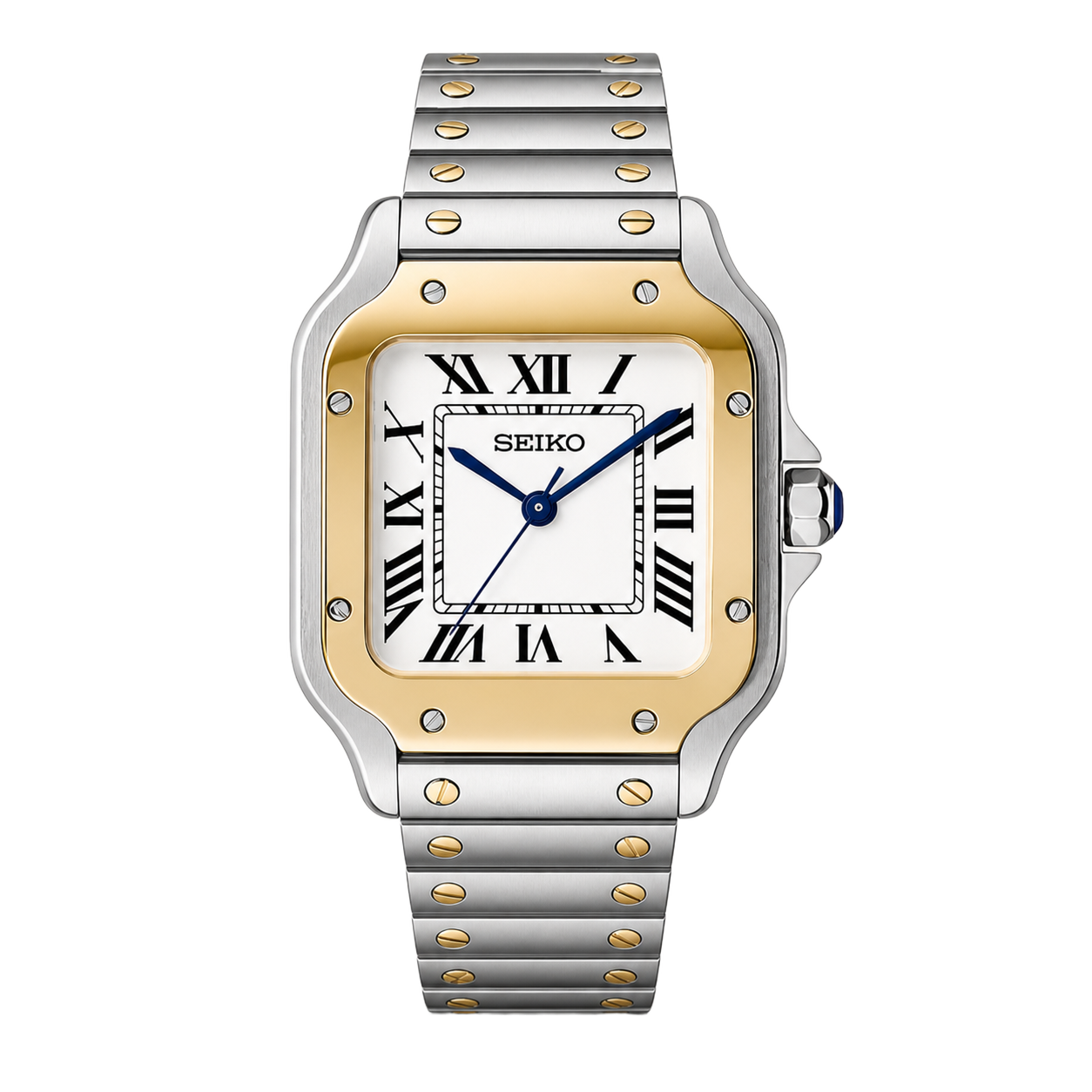 Seiko Mod Santos – Two-Tone Gold & White Dial watch
