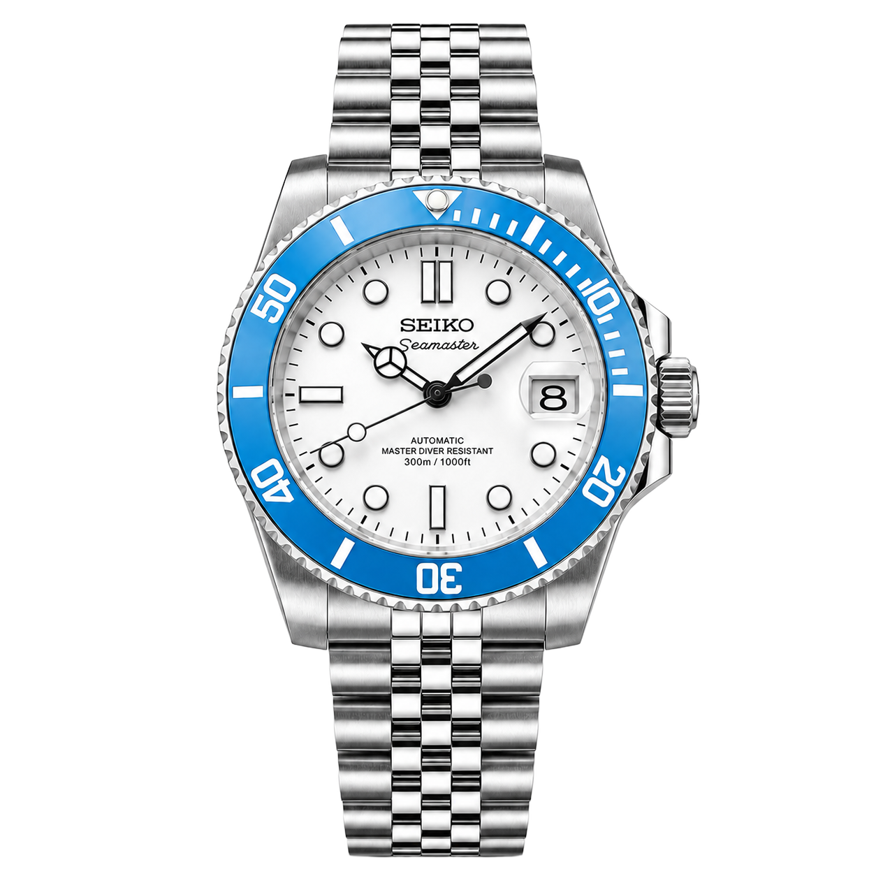 Seiko Mod Seamaster Diver – White Dial Blue Bezel watch