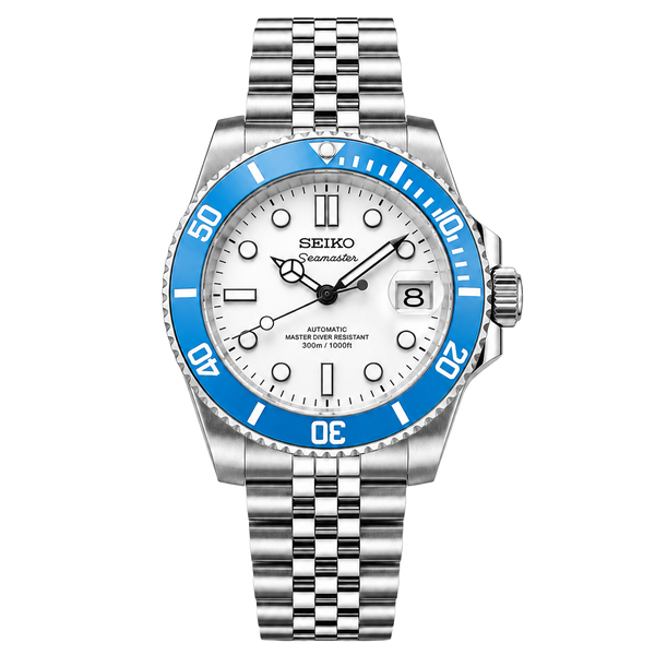 Seiko Mod Seamaster Diver – White Dial Blue Bezel