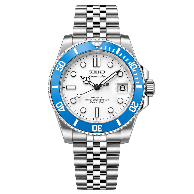 Seiko Mod Seamaster Diver – White Dial Blue Bezel