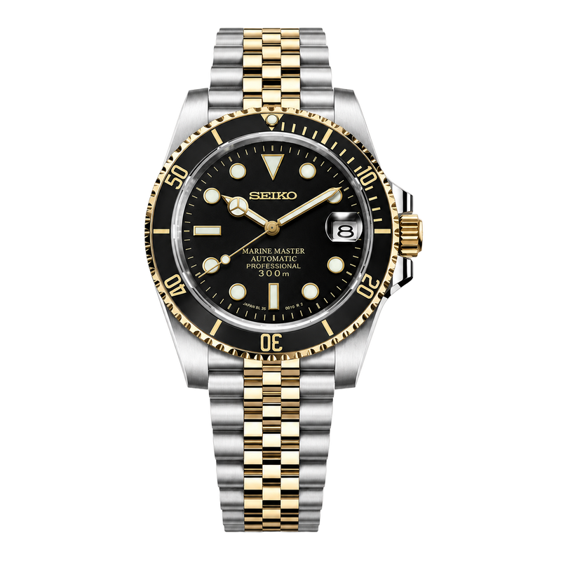 Seiko Mod Submariner – Two-Tone Black watch