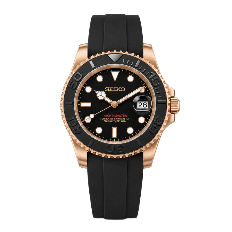 Seiko Mod Yacht-Master – Rose Gold Black Oysterflex