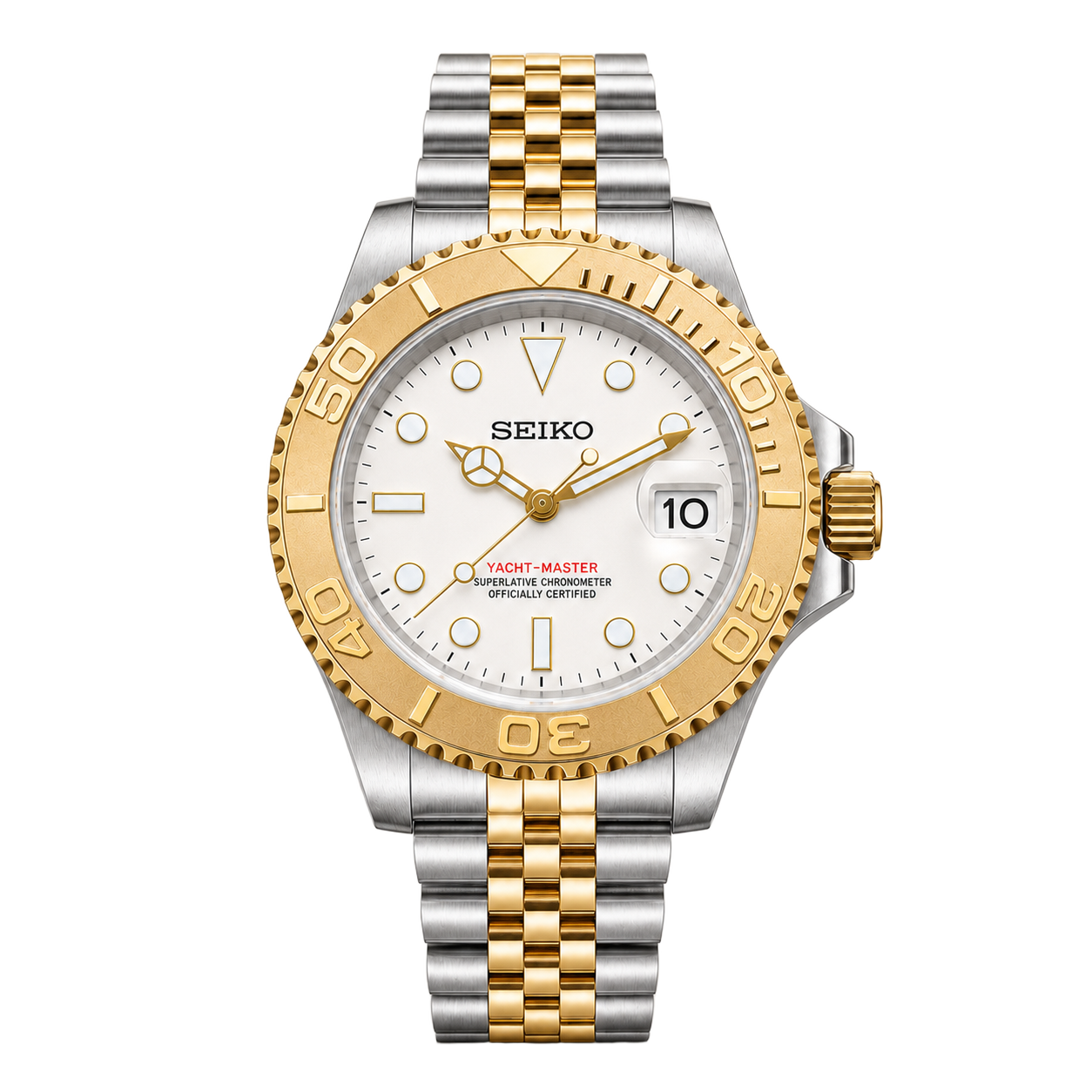 Seiko Mod Yacht-Master – Two-Tone Gold White Dial watch