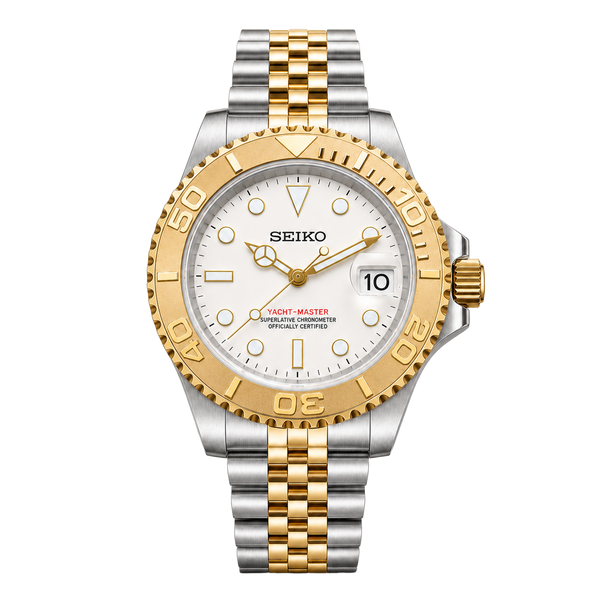 Seiko Mod Yacht-Master – Two-Tone Gold White Dial