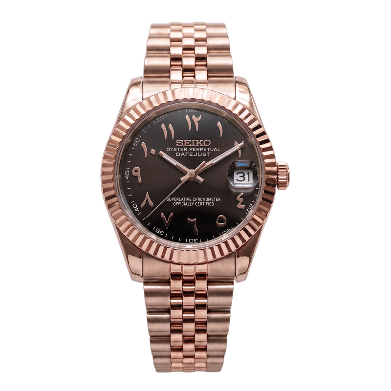 Seiko Mod Datejust – Rose Gold Arabic Black Dial