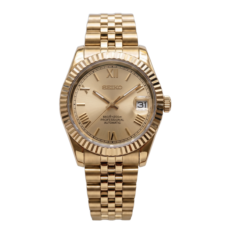 Seiko Mod Datejust – Full Gold Champagne Roman Dial