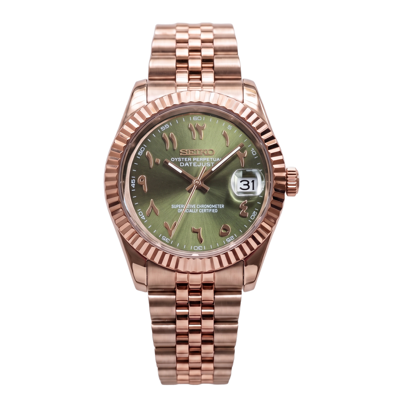 Seiko Mod Datejust – Rose Gold Arabic Olive Green Dial