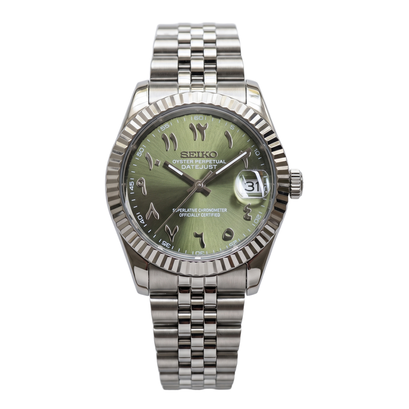Seiko Mod Datejust - Cadran arabe vert olive