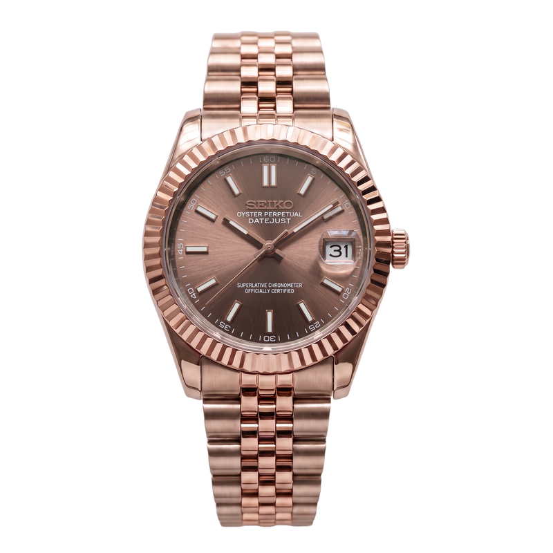 Seiko Mod Datejust - Cadran Chocolat Or Rose