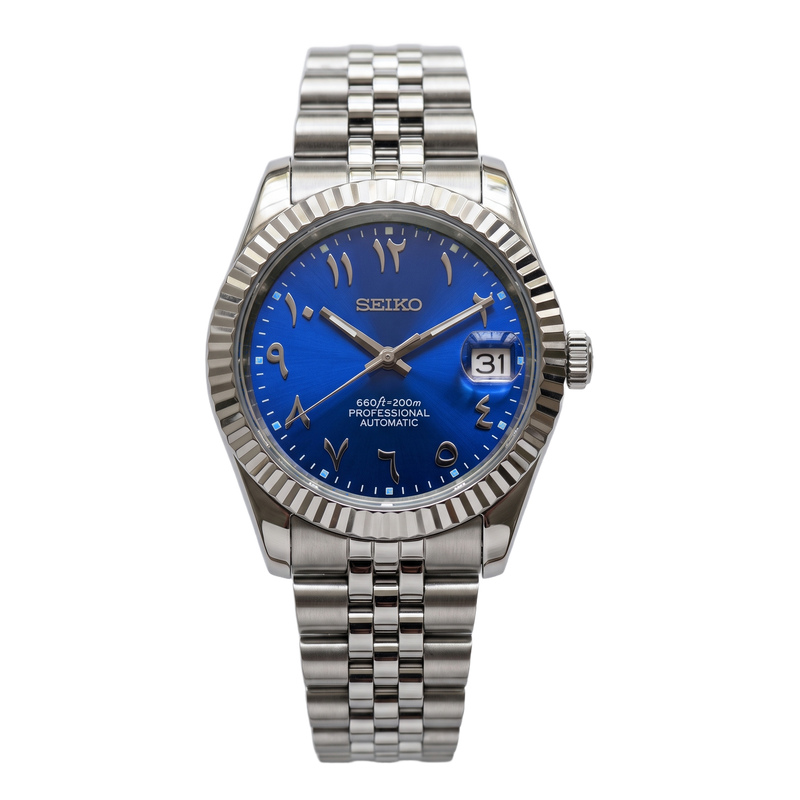 Seiko Mod Datejust - Cadran bleu roi chiffres arabes