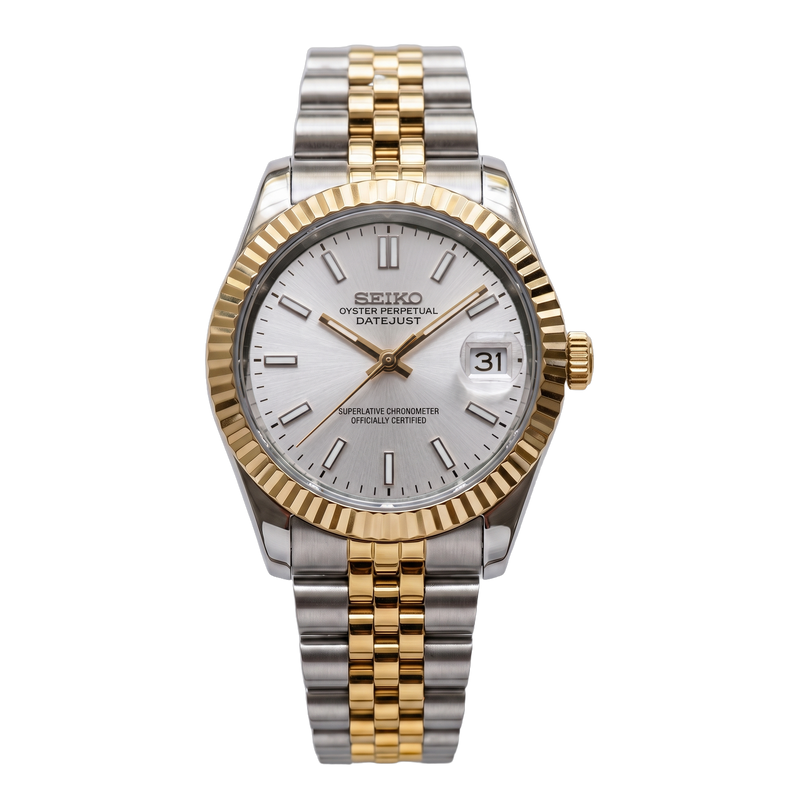 Seiko Mod Datejust – Classic White Dial (Two-Tone Gold)