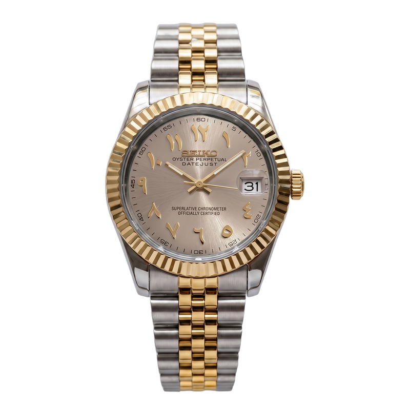 Seiko Mod Datejust – Cadran Nacre Arabe Doré (Bicolore)