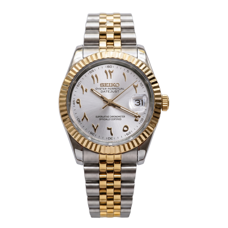 Seiko Mod Datejust – Gold Arabic White Dial (Two-Tone)
