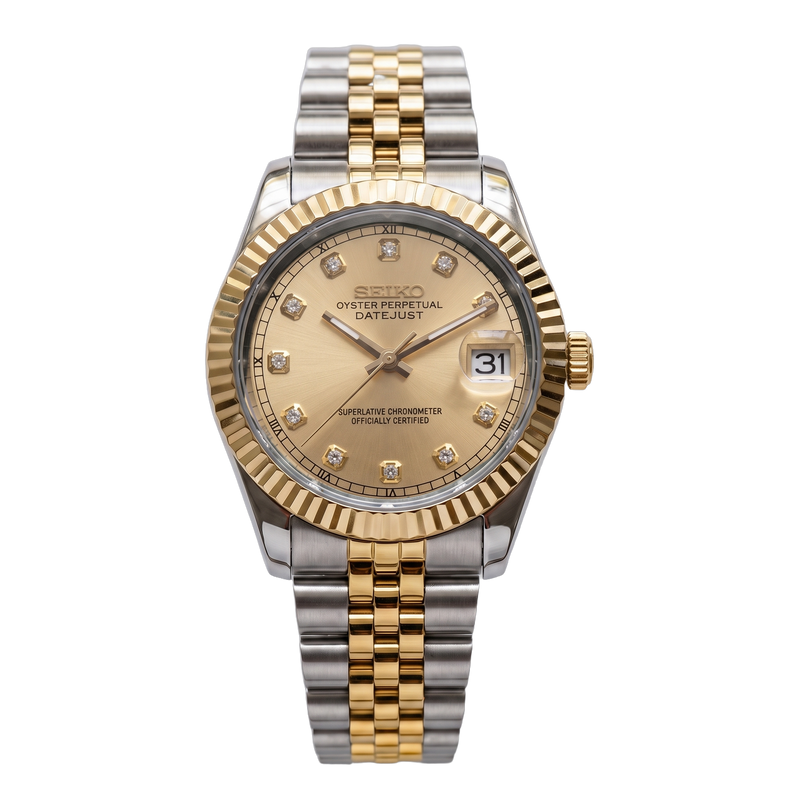 Seiko Mod Datejust – Gold Diamond Dial (Two-Tone)