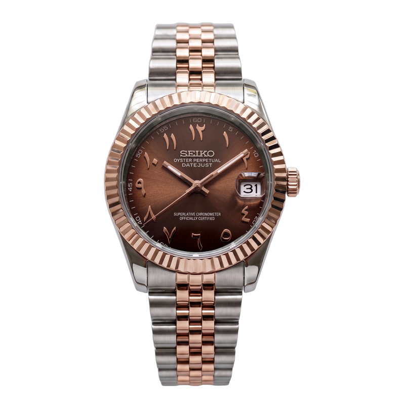 Seiko Mod Datejust – Cadran Chocolat (Or Rose Bicolore)