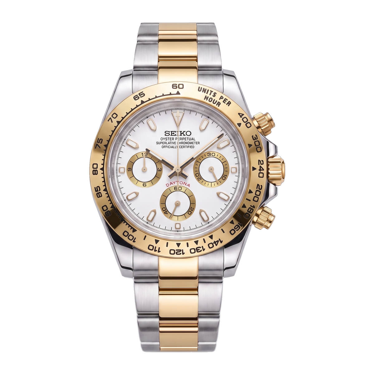 Monarch Seiko mod Daytona front view on Oyster
